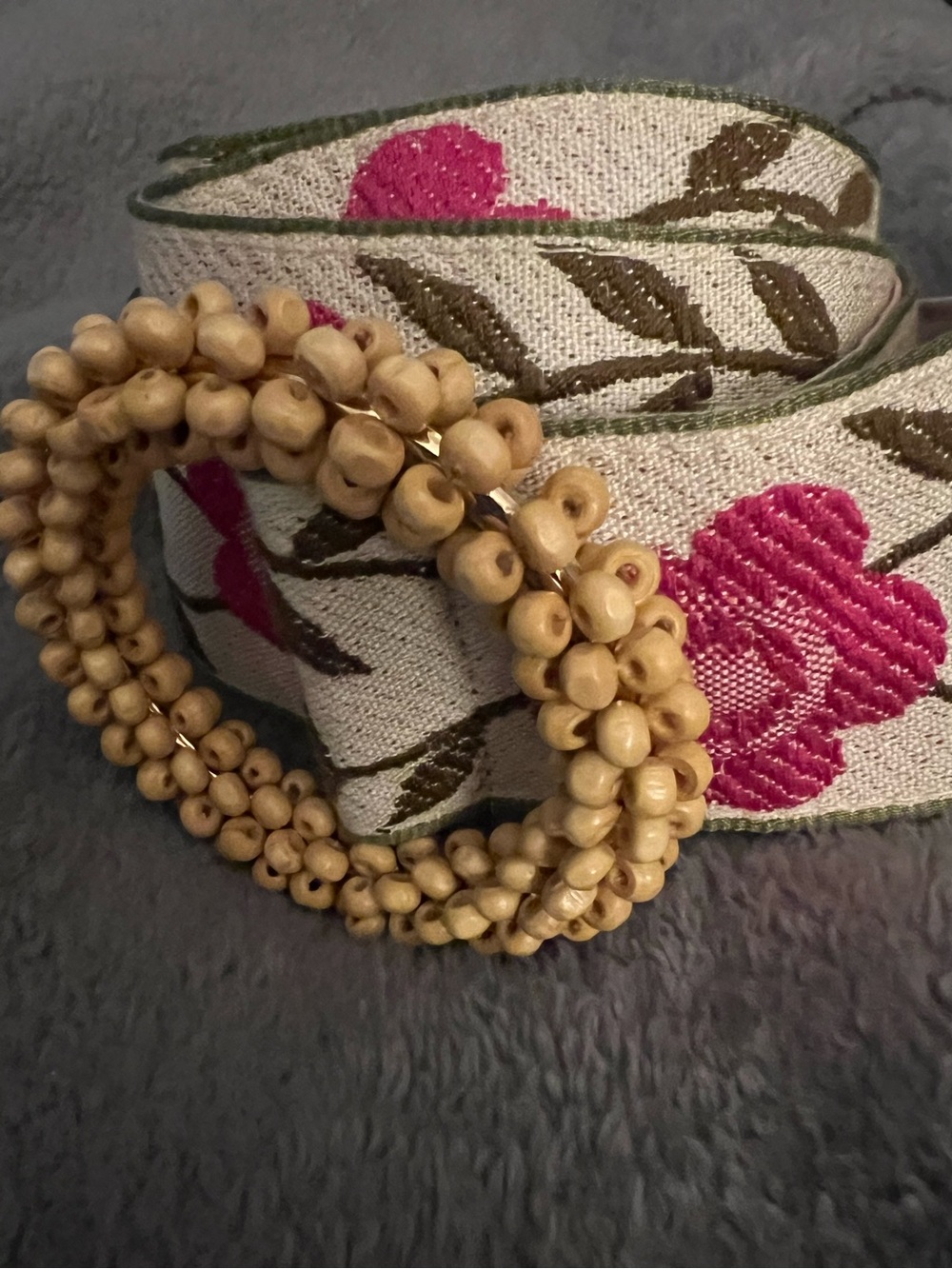 POL Pink Floral Embroidered Ribbon Belt with Cream Base. Worn once